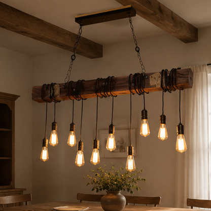 Royaleva Antique Industrial Wood LED Ceiling Light - Pendant Lamps For Vintage Home Decor