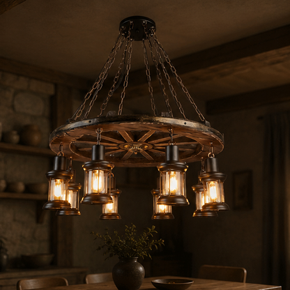 Royaleva Antique Industrial Wood LED Ceiling Light - Pendant Lamps For Vintage Home Decor