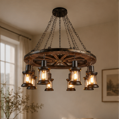 Royaleva Antique Industrial Wood LED Ceiling Light - Pendant Lamps For Vintage Home Decor