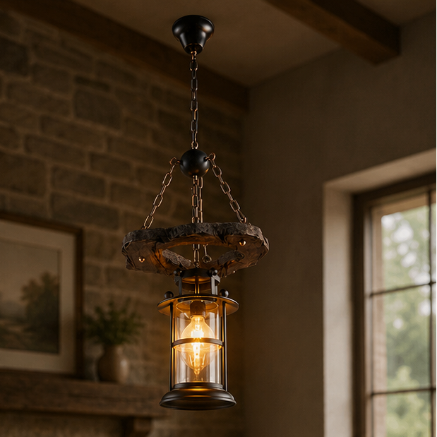 Royaleva Antique Industrial Wood LED Ceiling Light - Pendant Lamps For Vintage Home Decor