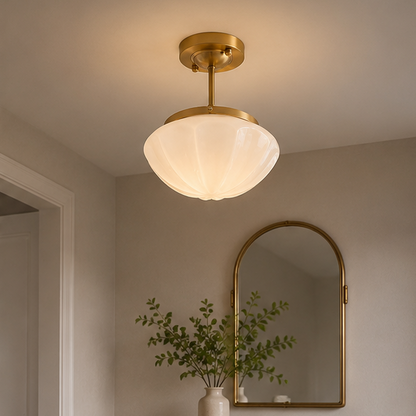 Royallure White Jade Glass Chandelier with Antique Copper Finish for Living Room & Entryway