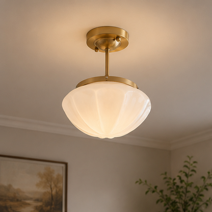 Royallure White Jade Glass Chandelier with Antique Copper Finish for Living Room & Entryway