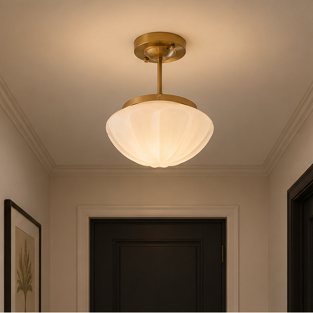 Royallure White Jade Glass Chandelier with Antique Copper Finish for Living Room & Entryway