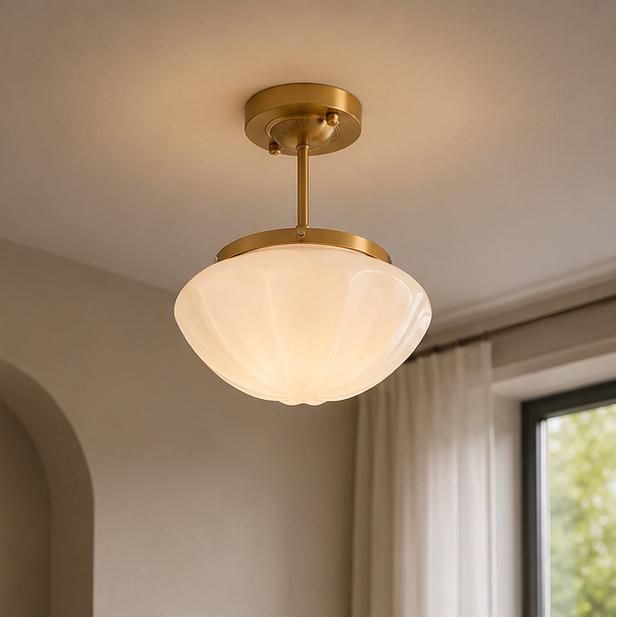 Royallure White Jade Glass Chandelier with Antique Copper Finish for Living Room & Entryway