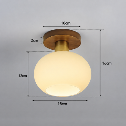 RoyaleGlow Modern Opal Glass Flush Mount Ceiling Light with Walnut & Copper Accents