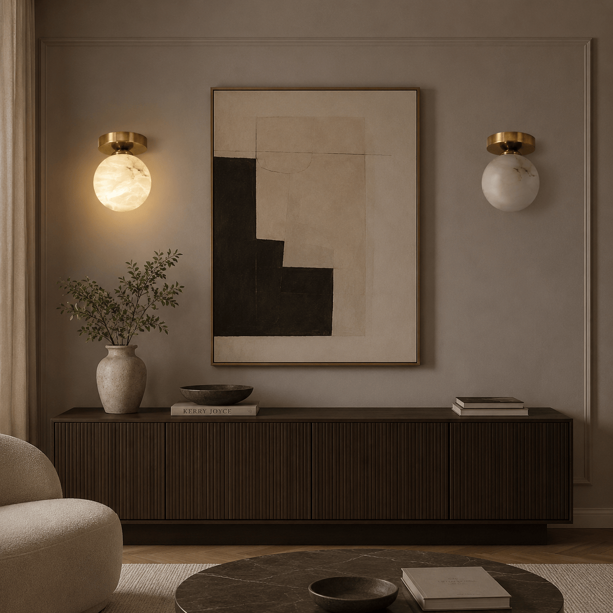RoyaleGlow Brass & Marble Globe Flush Mount Ceiling Light