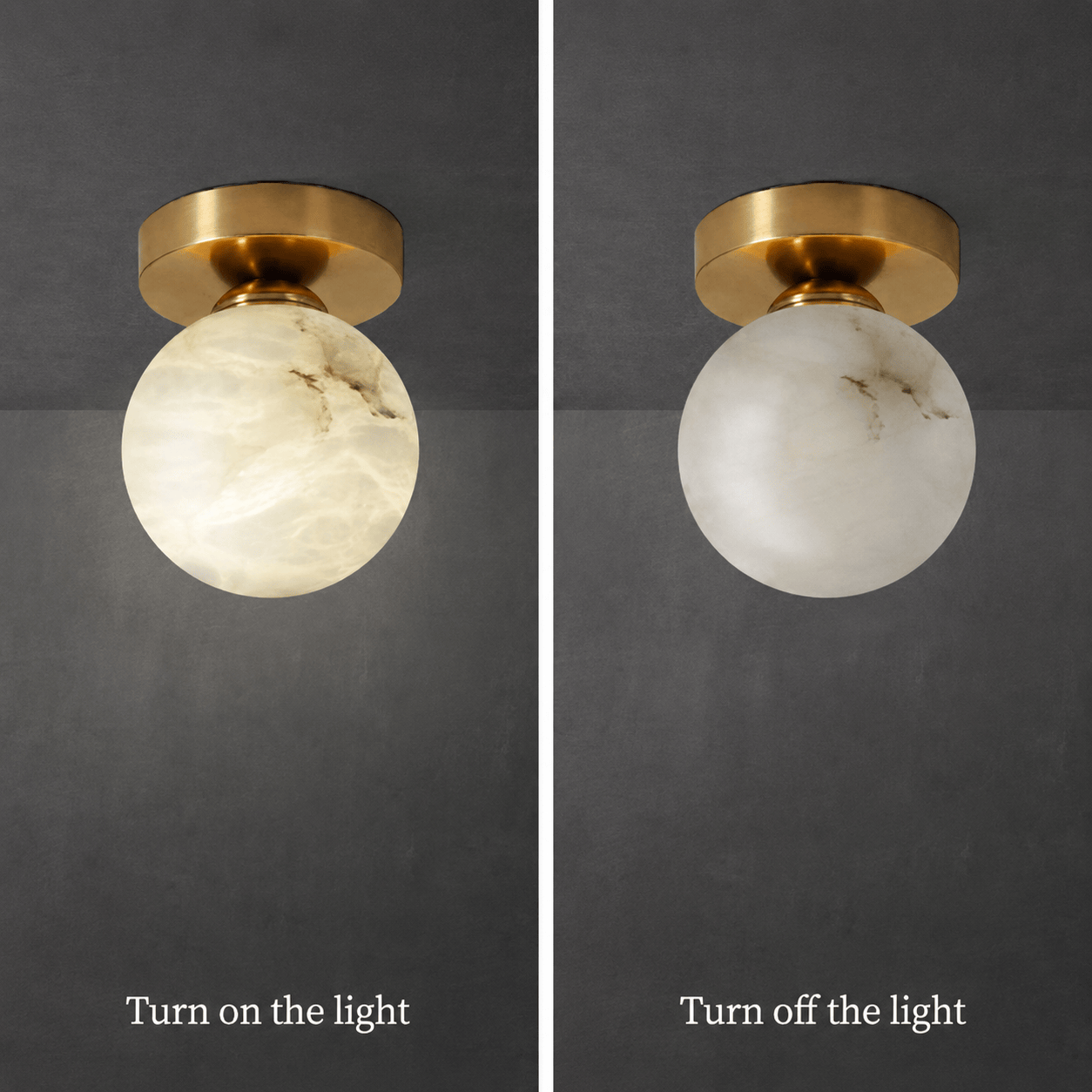 RoyaleGlow Brass & Marble Globe Flush Mount Ceiling Light