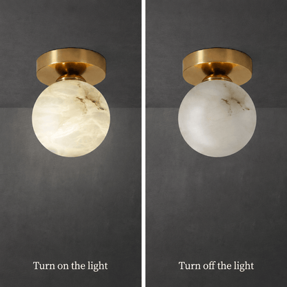 RoyaleGlow Brass & Marble Globe Flush Mount Ceiling Light