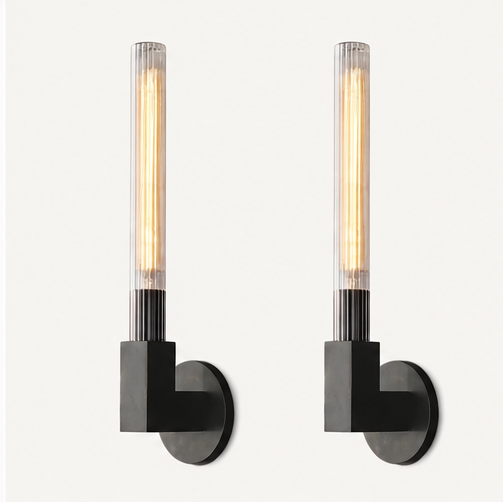 Royelux Modern Brass Outdoor Sconce with Ribbed Glass Cylinder for Entryway