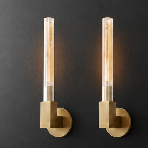 Royelux Modern Brass Outdoor Sconce with Ribbed Glass Cylinder for Entryway