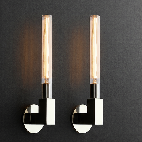 Royelux Modern Brass Outdoor Sconce with Ribbed Glass Cylinder for Entryway