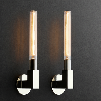 Royelux Modern Brass Outdoor Sconce with Ribbed Glass Cylinder for Entryway