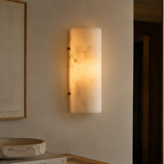 LuxRoyale Alabaster Wall Sconce - Modern Natural Stone Light for Elegant Interiors