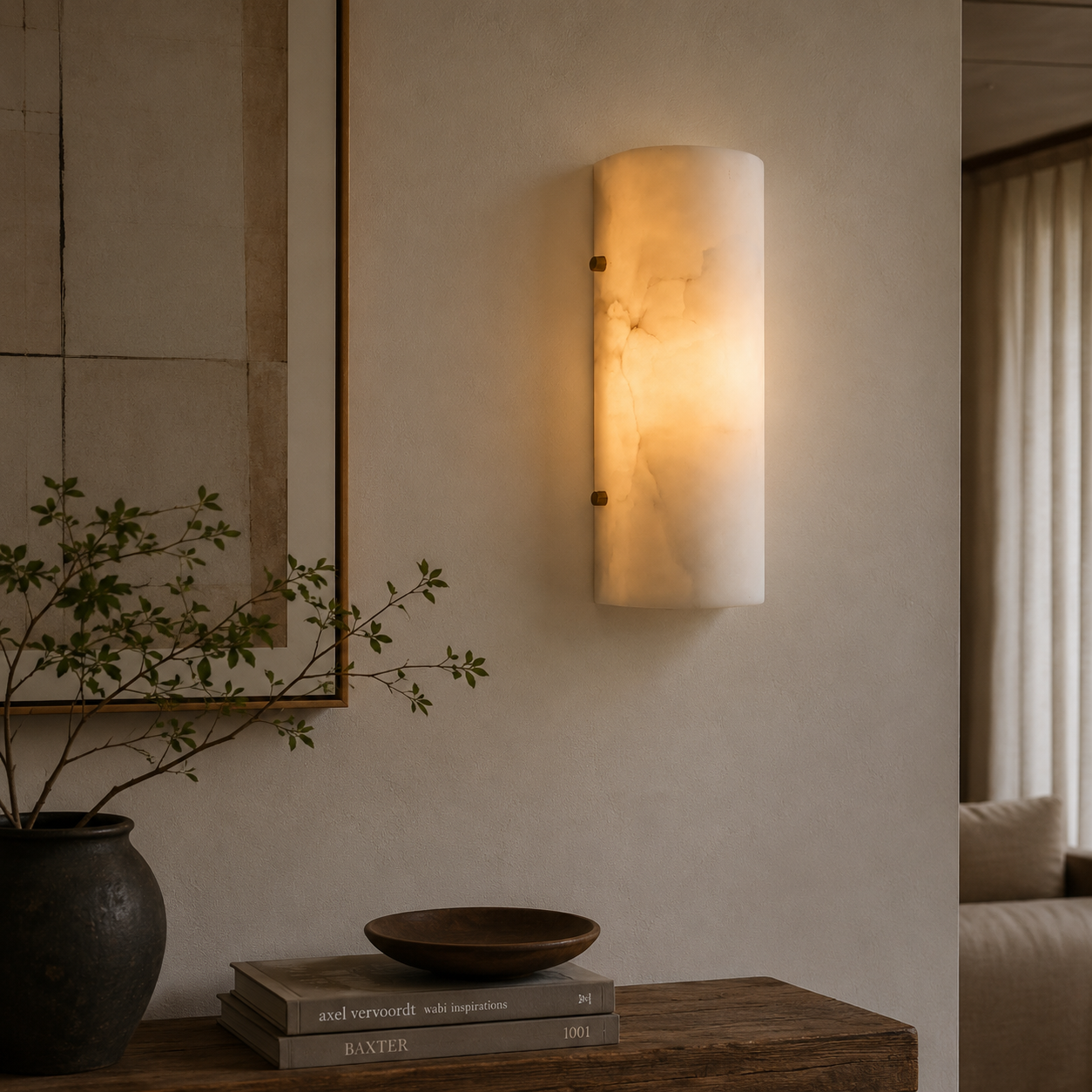 LuxRoyale Alabaster Wall Sconce - Modern Natural Stone Light for Elegant Interiors