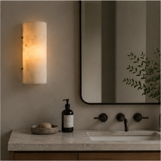 LuxRoyale Alabaster Wall Sconce - Modern Natural Stone Light for Elegant Interiors