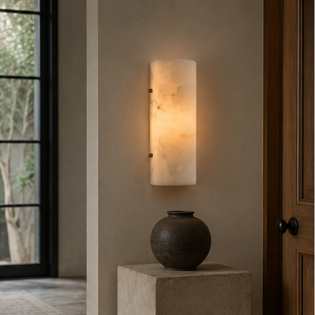 LuxRoyale Alabaster Wall Sconce - Modern Natural Stone Light for Elegant Interiors