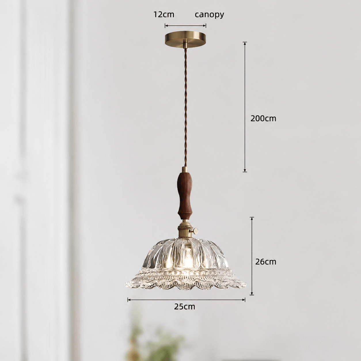 RoyaleGlow Vintage Fluted Glass Pendant Light with Walnut & Brass for Kitchen Island