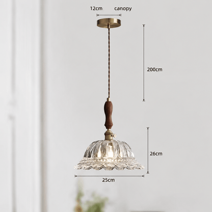 RoyaleGlow Vintage Fluted Glass Pendant Light with Walnut & Brass for Kitchen Island