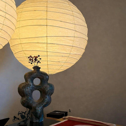 LuxRoyale Japanese Rice Paper Globe Pendant Light, Wabi Sabi Hanging Lamp