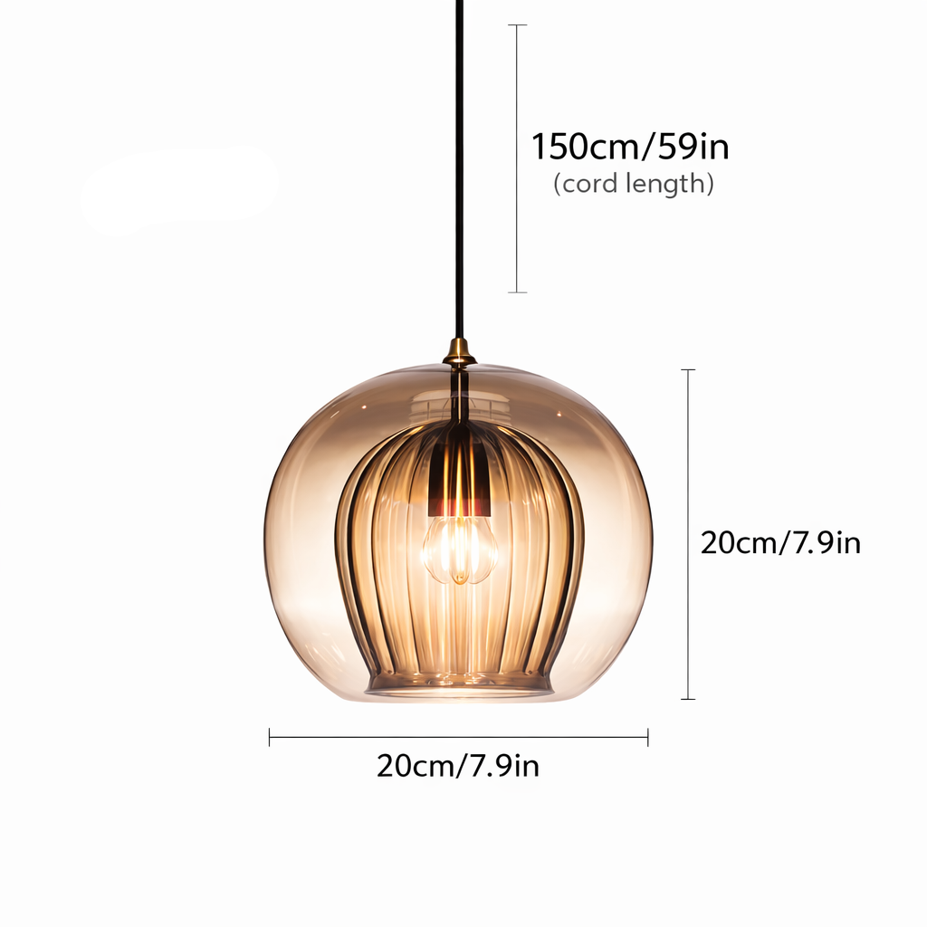 Royelux June Glass Globe Pendant Light, Modern Hanging Lamp for Kitchen and Living Room