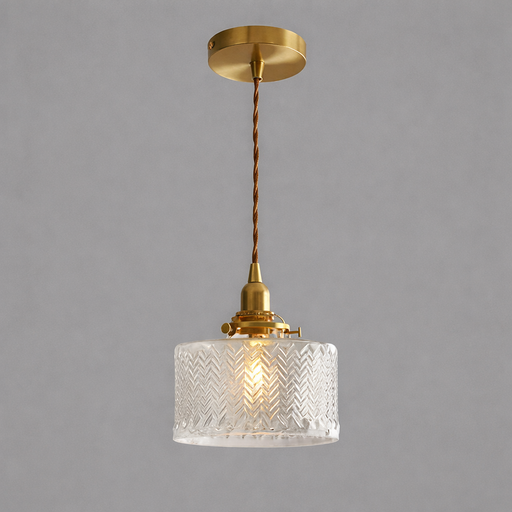 RoyaleGlow Glass Pendant Light, Brass Finish Adjustable Modern Hanging Lamp