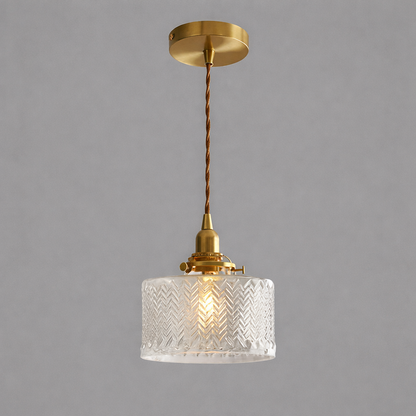 RoyaleGlow Glass Pendant Light, Brass Finish Adjustable Modern Hanging Lamp