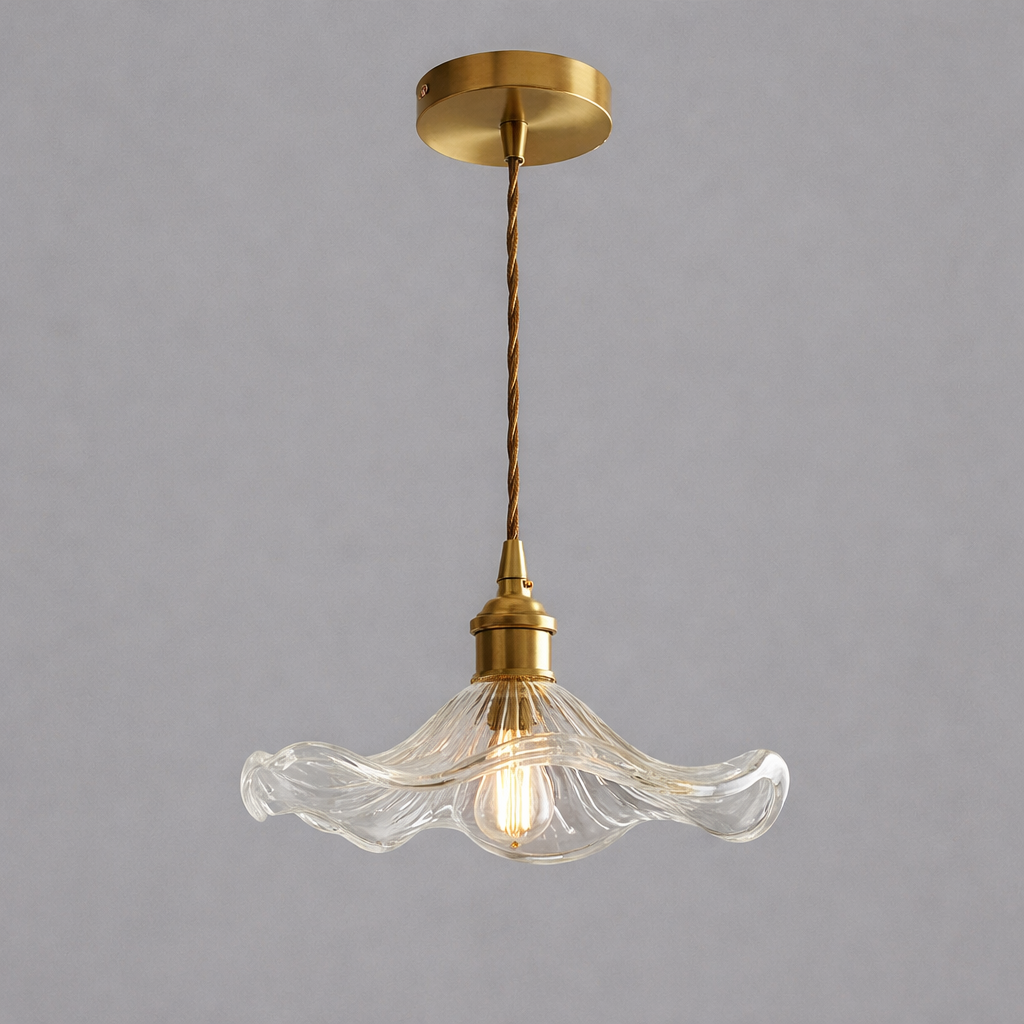 RoyaleGlow Glass Pendant Light, Brass Finish Adjustable Modern Hanging Lamp