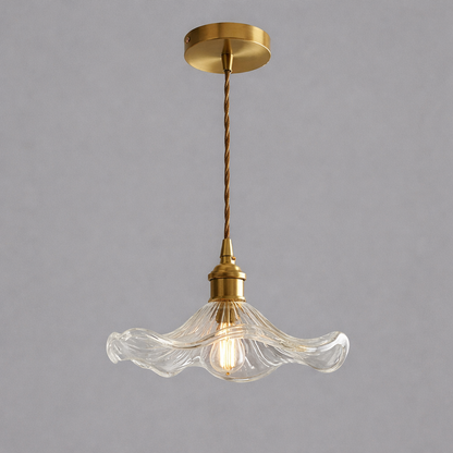 RoyaleGlow Glass Pendant Light, Brass Finish Adjustable Modern Hanging Lamp