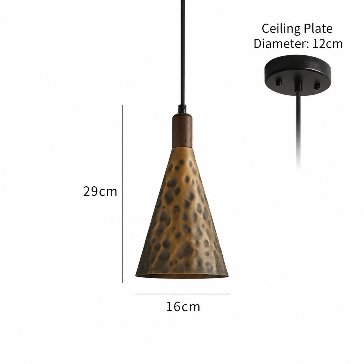 Royelux Luxury Hammered Copper Pendant Light with Natural Walnut Accent for Modern Homes