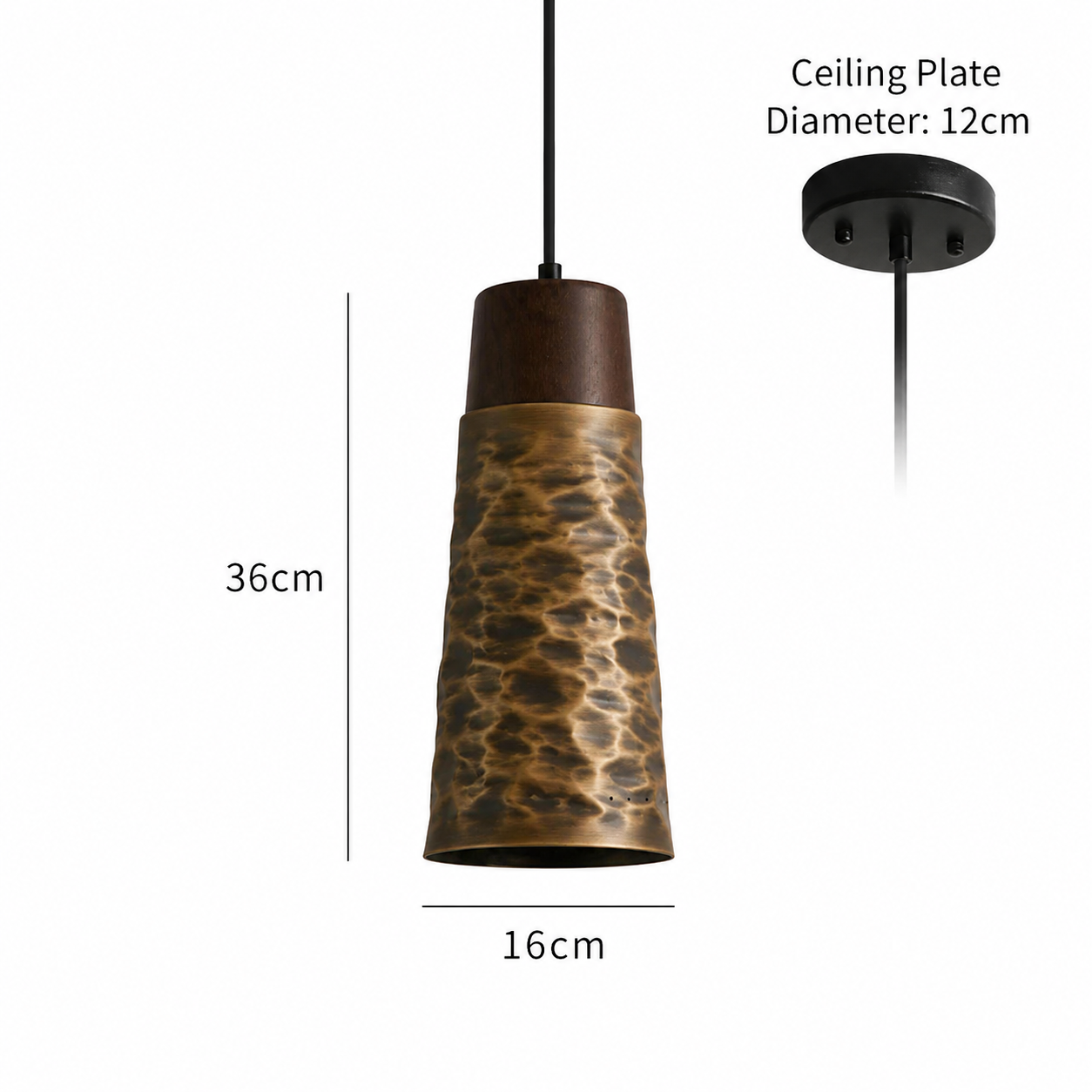 Royelux Luxury Hammered Copper Pendant Light with Natural Walnut Accent for Modern Homes
