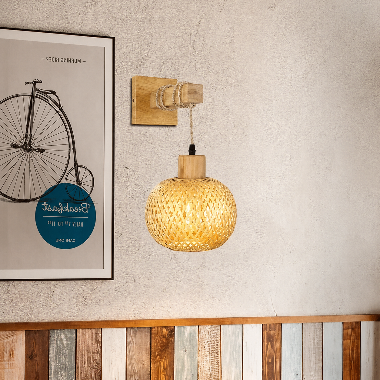 Royelux Elegant Handwoven Rattan Wood Wall Sconce with Warm Glow