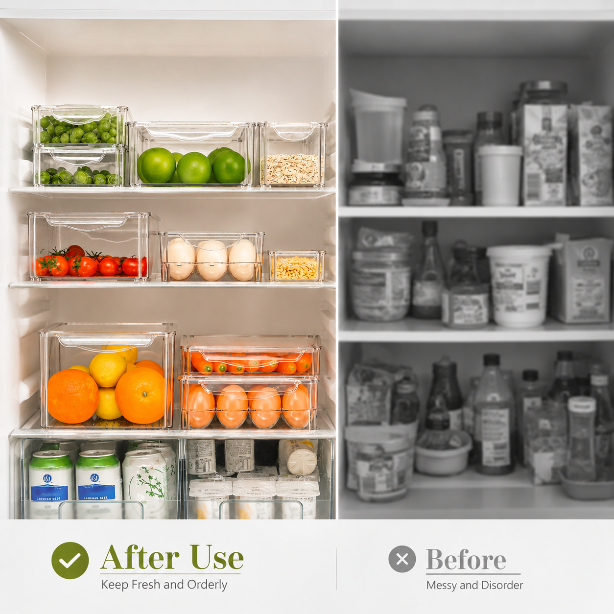 LuxRoyale Premium Clear Refrigerator Organizer Bins, Stackable Food Storage Set of 10