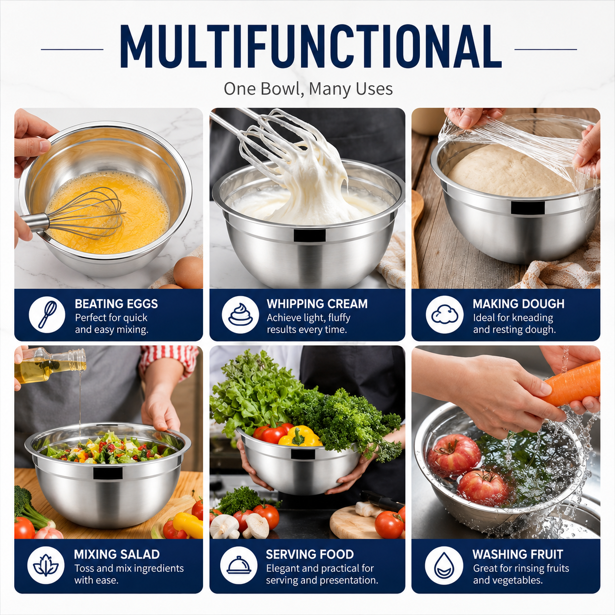 Rayvia Professional Stainless Steel Mixing Bowl Set with Airtight Lids & Graters