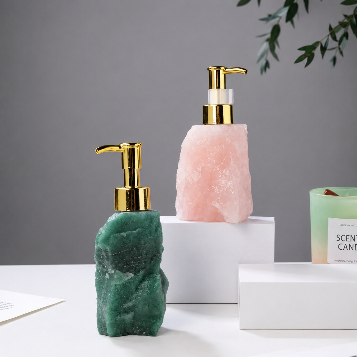 Royaleva Artisan Crystal Gravel Soap Dispenser with Gold Pump