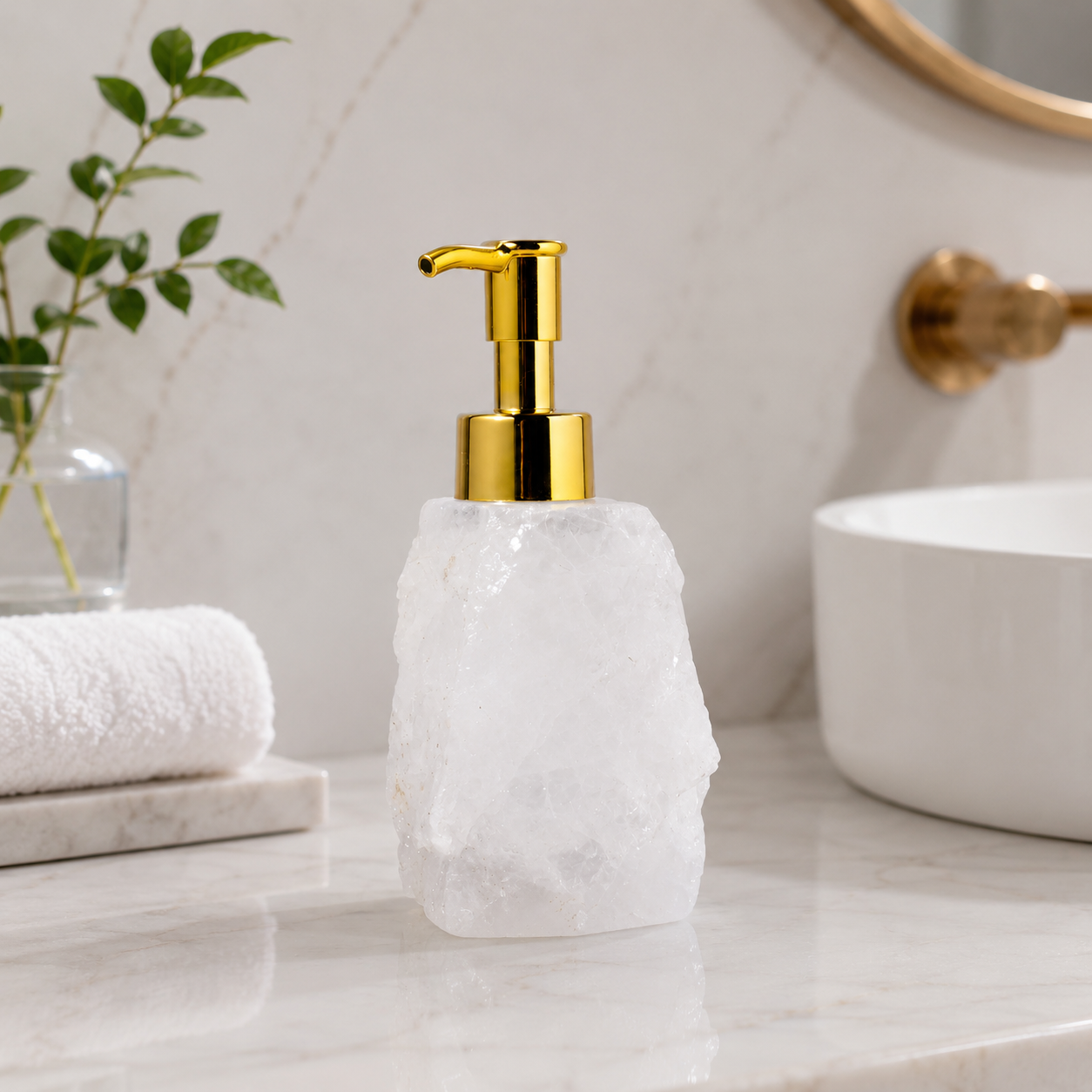 Royaleva Artisan Crystal Gravel Soap Dispenser with Gold Pump