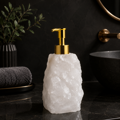 Royaleva Artisan Green Crystal Gravel Soap Dispenser with Gold Pump