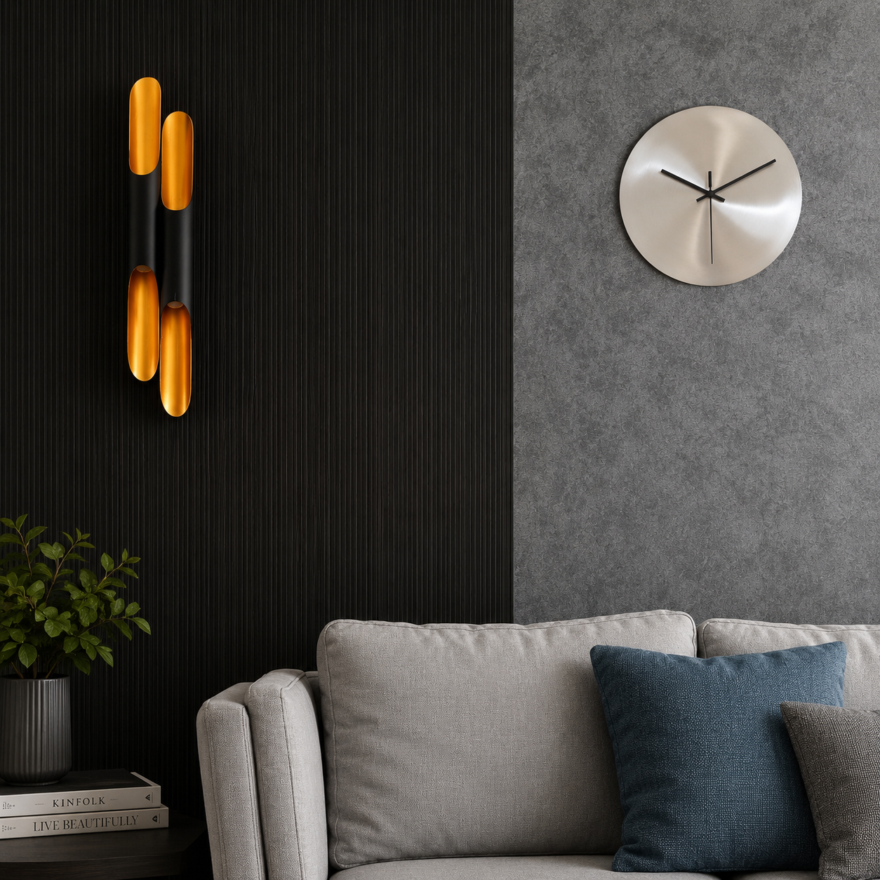 Royaleva Minimalist Olive Stainless Steel Wall Clock, Silent Quartz Movement