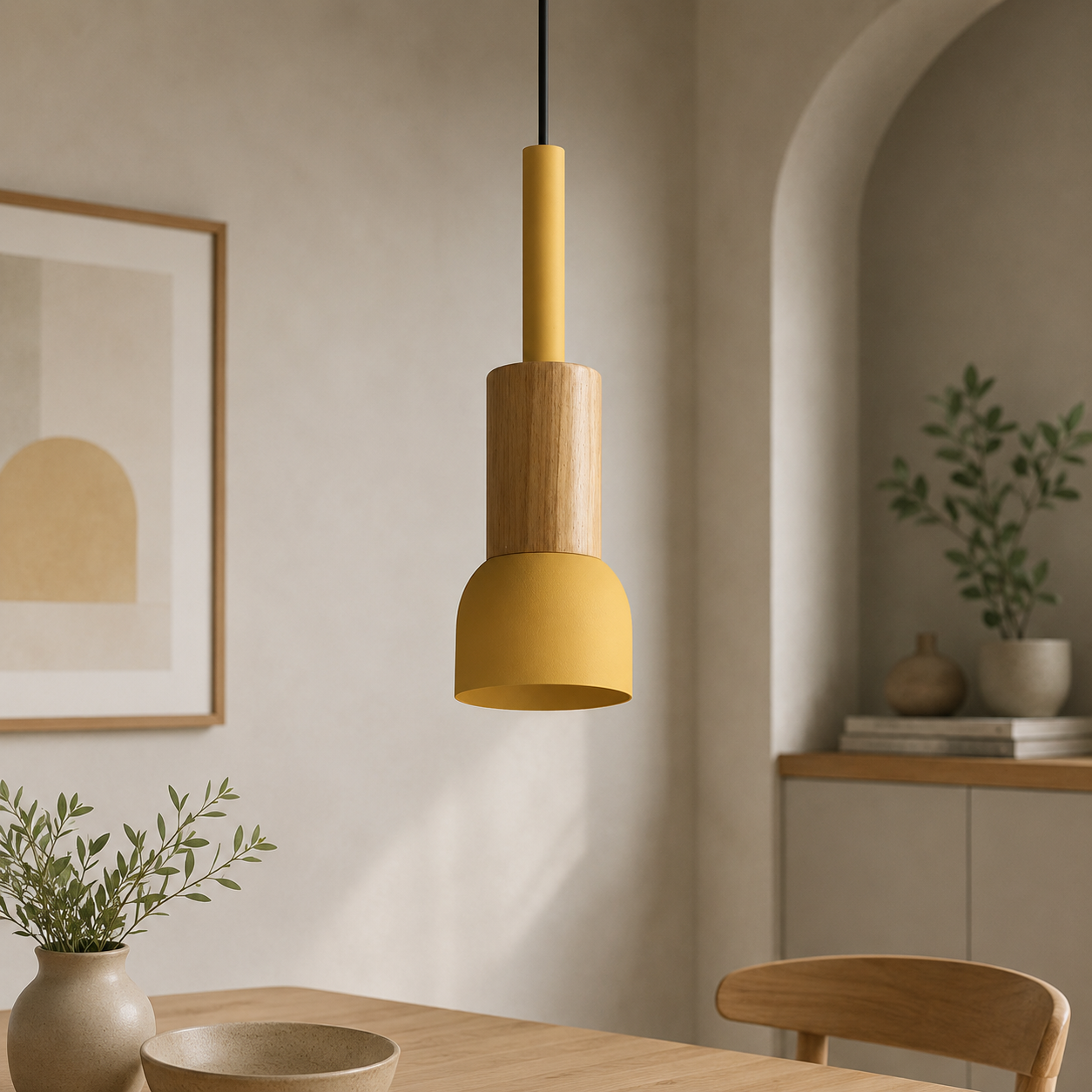 Royaleva Modern Scandinavian Oak & Aluminum Dome Pendant Light