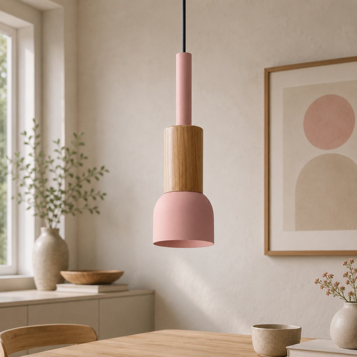 Royaleva Modern Scandinavian Oak & Aluminum Dome Pendant Light