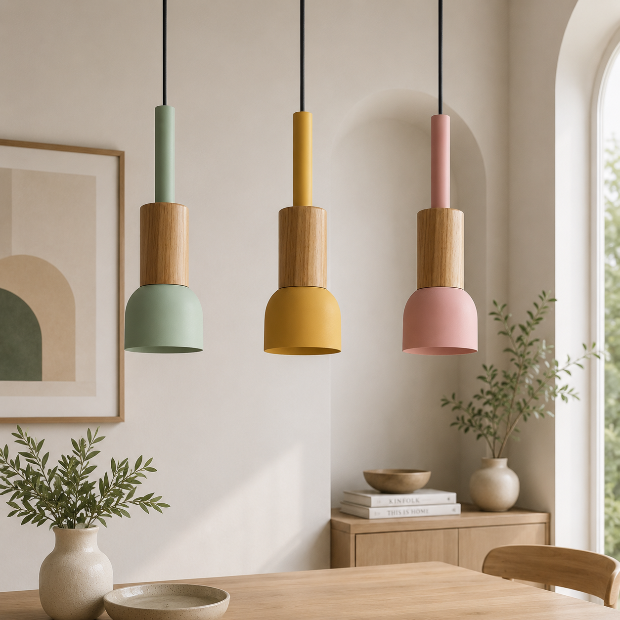 Royaleva Modern Scandinavian Oak & Aluminum Dome Pendant Light