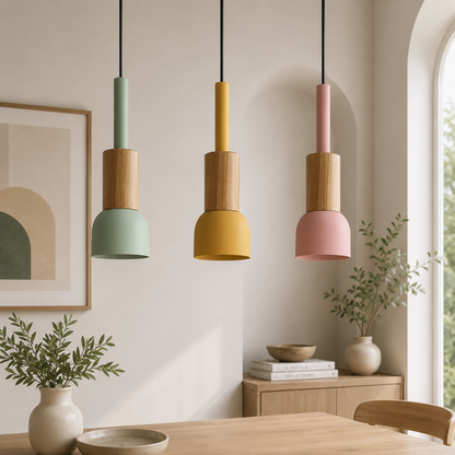 Royaleva Modern Scandinavian Oak & Aluminum Dome Pendant Light