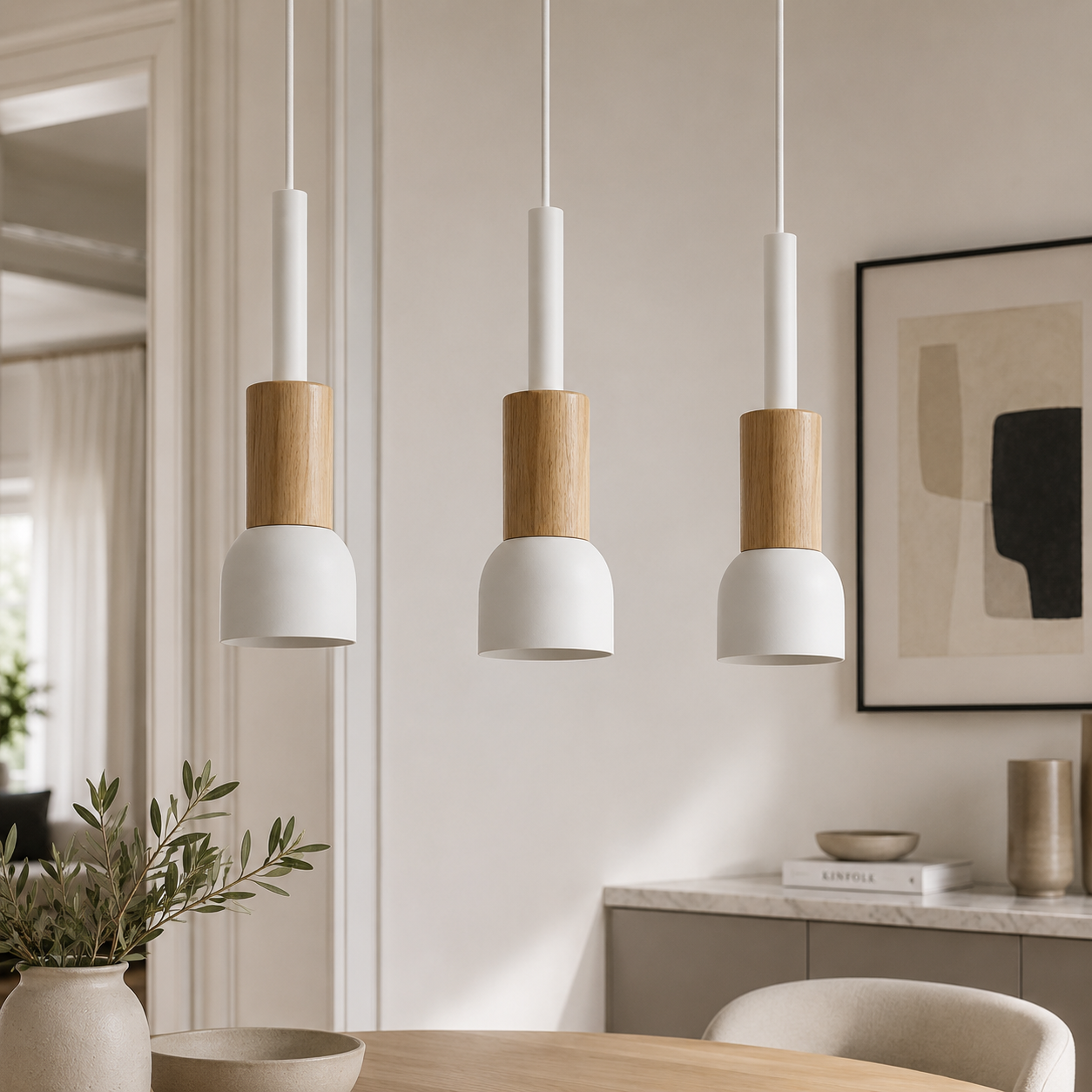 Royaleva Modern Scandinavian Oak & Aluminum Dome Pendant Light