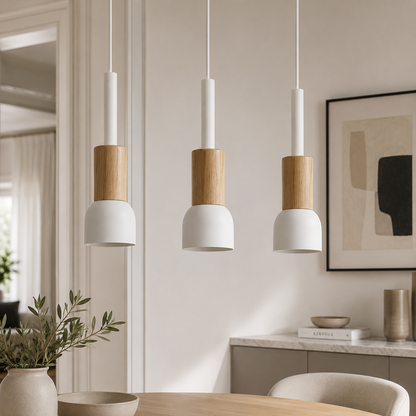 Royaleva Modern Scandinavian Oak & Aluminum Dome Pendant Light