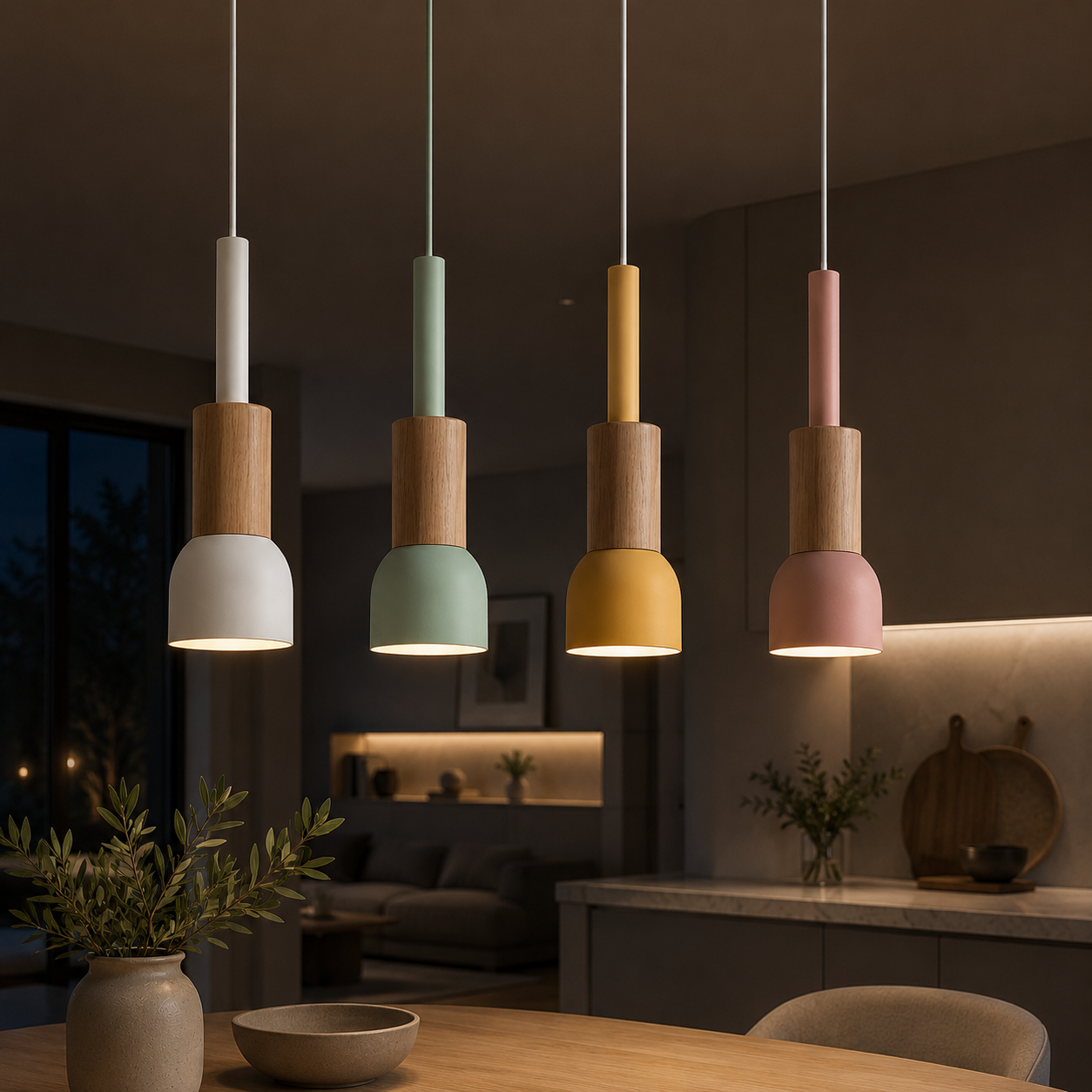Royaleva Modern Scandinavian Oak & Aluminum Dome Pendant Light