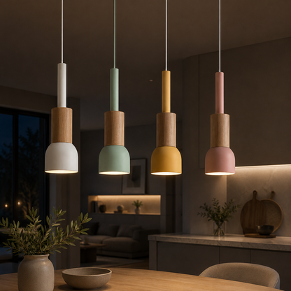 Royaleva Modern Scandinavian Oak & Aluminum Dome Pendant Light