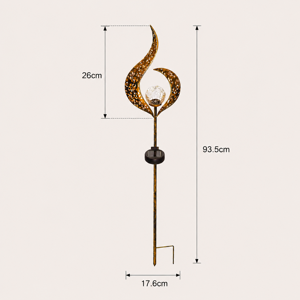 Rayvia Ornate Metal IP65 Solar Garden Stake Light with Cracked Glass Globe