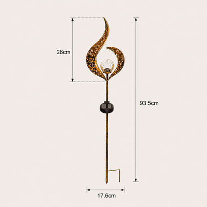 Rayvia Ornate Metal IP65 Solar Garden Stake Light with Cracked Glass Globe