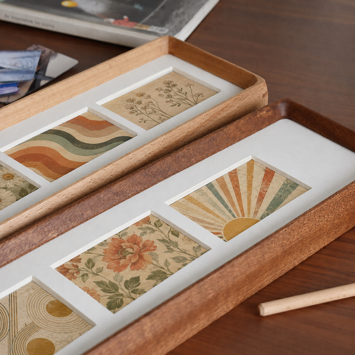 Lumora Modern Natural Wood Triple Photo Frame for Desk Display