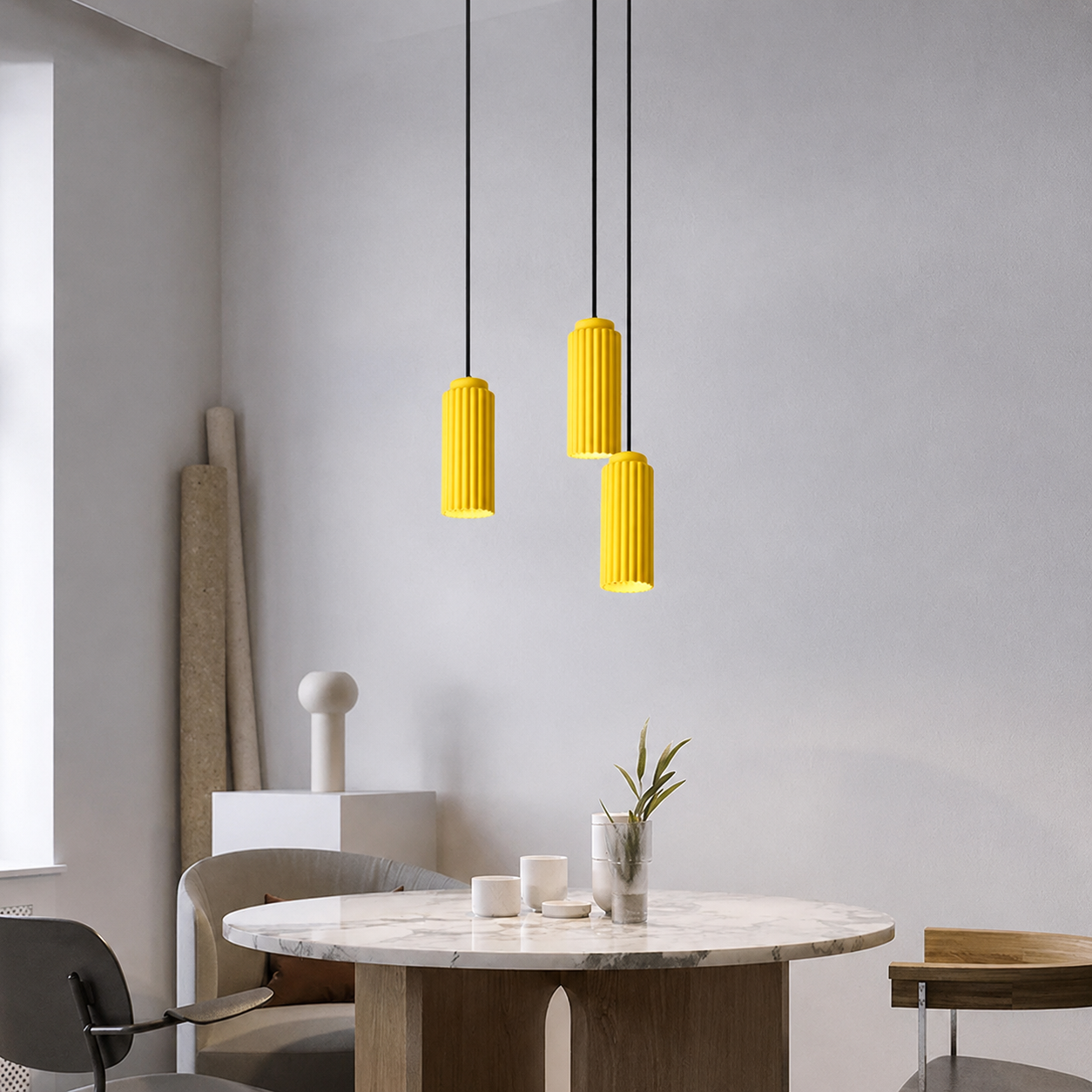 Royelux Fluted Matte White Pendant Light for Kitchen Island