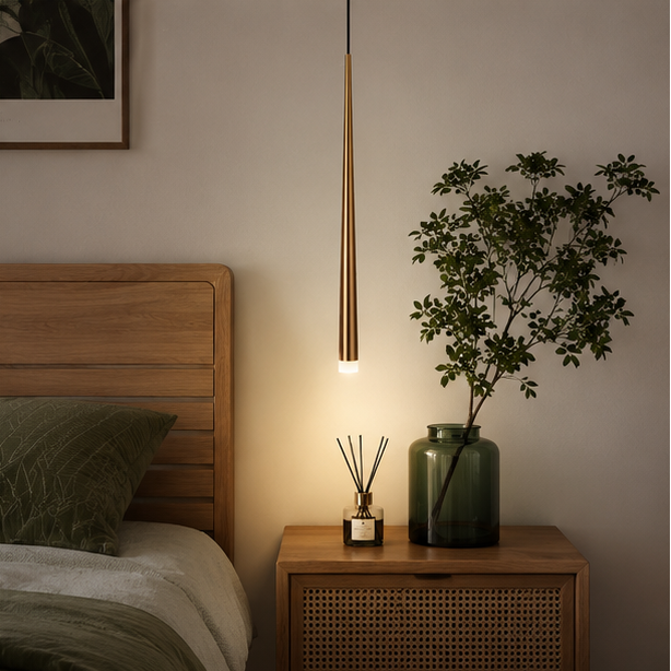 Royaleva Contemporary Brass Bedside Pendant Light, Warm White LED
